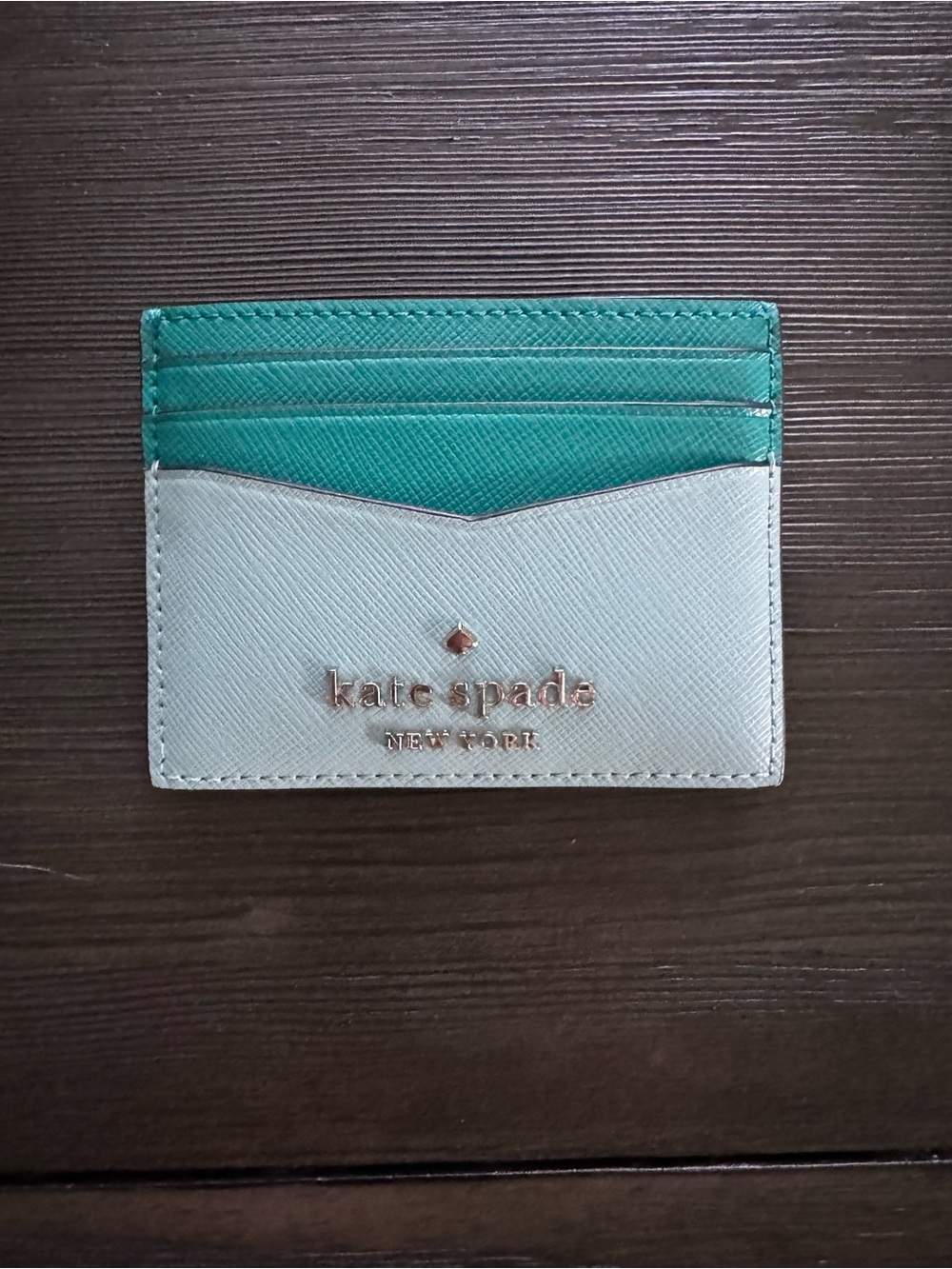 Kate Spade New York Two-Tone Teal Leather Card Holder NWT